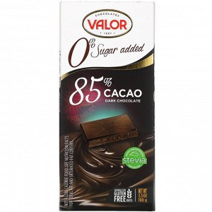 Valor, 0% Sugar Added, Dark Chocolate, 85% Cacao, 3.5 oz (100 g)