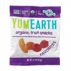 YumЕarth, органические фруктовые снеки, ассорти любимое, 43 упаковок, 19,8 г (0,7 унции) в каждой
