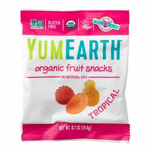 YumЕarth, органические фруктовые снеки, тропические фрукты, 43 упаковок, 19,8 г (0,7 унции) в каждой