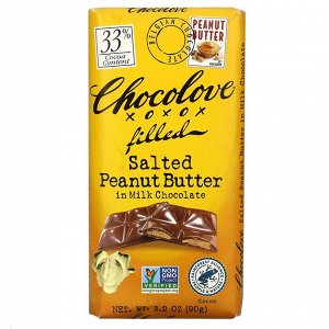 Chocolove, Salted Peanut Butter in Milk Chocolate, 33% Cocoa, 3.2 oz  (90g )