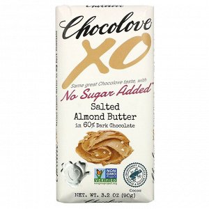 Chocolove, XO, Соленое миндальное масло в 60% Темном шоколаде, 3,2 унции (90 г)