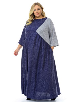 Платье из джерси - меланжа, комбинированное, темно-синее