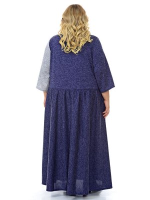 Платье из джерси - меланжа, комбинированное, темно-синее