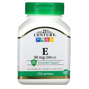 Витамин E 21st Century, Витамин E, 90 мг (200 IU), 110 гелевых капсул.
Витамин Е является антиоксидантом и поддерживает иммунную систему.tem.