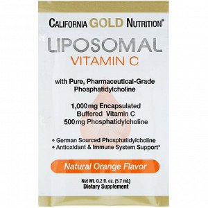 California Gold Nutrition, липосомальный витамин C, со вкусом натурального апельсина, 1000 мг, 30 пакетиков по 5,7 мл (0,2 унции) каждый