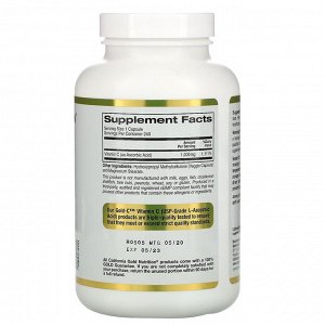 California Gold Nutrition, Gold C, витамин C, 1000 мг, 240 вегетарианских капсул