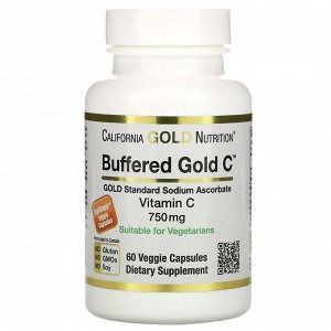 California Gold Nutrition, буферизованный витамин C в капсулах, 750 мг, 60 растительных капсул