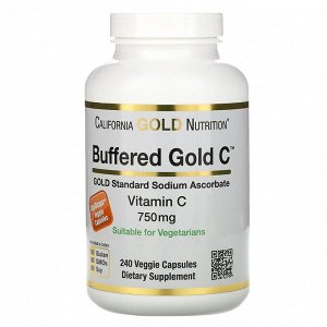 California Gold Nutrition, буферизованный витамин C в капсулах, 750 мг, 240 растительных капсул