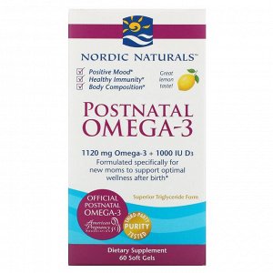 Nordic Naturals, омега-3 для приема после родов, лимон, 1120 мг, 60 капсул