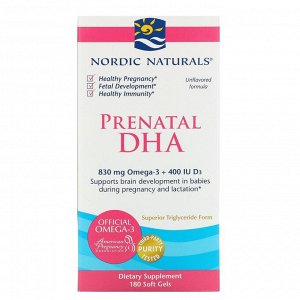 Nordic Naturals, Prenatal DHA, без добавок, 180 капсул