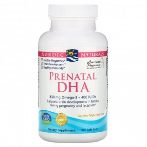 Nordic Naturals, Prenatal DHA, без добавок, 180 капсул