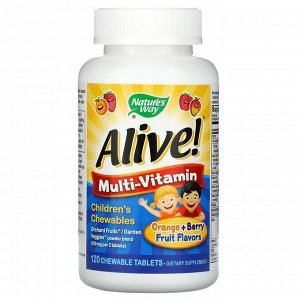 Nature's Way, Alive! жевательные детские мультивитамины, со вкусом апельсина и ягод, 120 жевательных таблеток