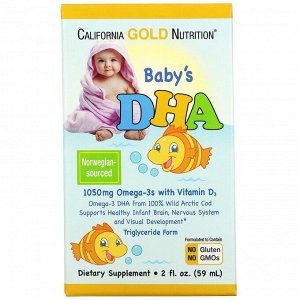 California Gold Nutrition, ДГА для детей, 1050 мг, Жирные кислоты Омега-3 с витамином D3, 2 ж. унц. (59 мл)