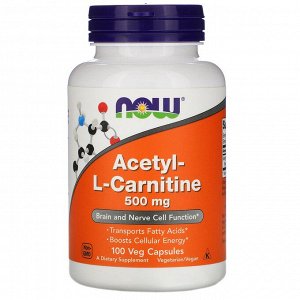 Now Foods, Ацетил-L-карнитин, 500 мг, 100 растительных капсул