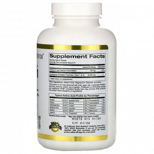 California Gold Nutrition, пептиды гидролизованного коллагена с витамином C, тип 1 и 3, 250 таблеток