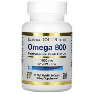 California Gold Nutrition, омега 800, рыбий жир фармацевтической степени чистоты, 80% ЭПК/ДГК, 1000 мг, 30 капсул из рыбьего желатина