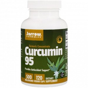 Куркумин Jarrow Formulas, Куркумин 95, 500 мг, 120 вегетарианских капсул. Куркумин комплекс C3. Концентрат куркумы. Обеспечивает антиоксидантную поддержку. Куркумин 95 является 95% концентратом куркум