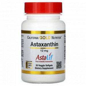 California Gold Nutrition, астаксантин, чистый исландский продукт AstaLif, 12 мг, 30 растительных мягких таблеток