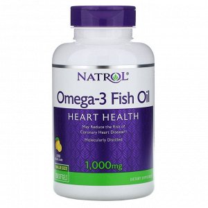 Natrol, Рыбий жир омега-3, натуральный лимонный вкус, 1000 мг, 150 мягких таблеток