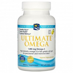 Nordic Naturals, Ultimate Omega, со вкусом лимона, 1280 мг, 60 капсул