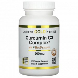 California Gold Nutrition, Curcumin C3 Complex с экстрактом BioPerine, 500 мг, 120 растительных капсул