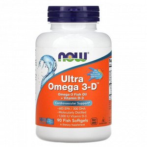 Now Foods, Ultra Omega 3-D, 90 рыбных капсул