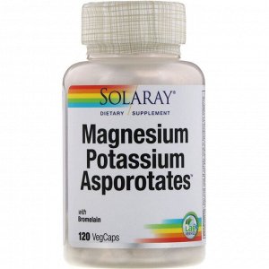 Solaray, Magnesium Potassium Asporotates, аспартат магния и калия, 120 растительных капсул