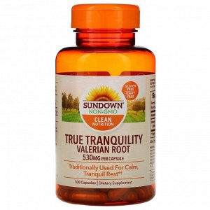 Sundown Naturals, True Tranquility, корень валерианы, 530 мг, 100 капсул
