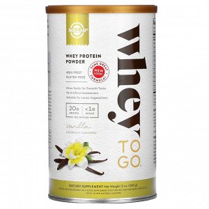 Solgar, Whey To Go, порошок сывороточного белка, ваниль, 340 г (12 фунта)