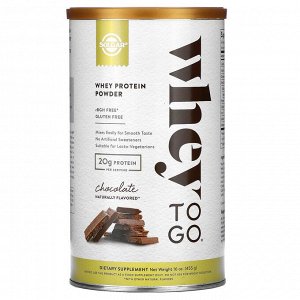 Solgar, Whey To Go, порошок сывороточного протеина, шоколад, 455 г (16 унций)