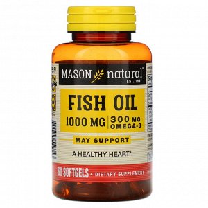 Mason Natural, рыбий жир с омега-3, 60 мягких таблеток