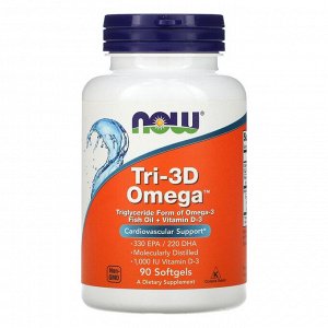 Now Foods, Рыбий жир Омега Tri-3D + витамин D-3, 90 капсул