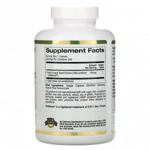 California Gold Nutrition, VitaFlavan, экстракт косточек французского винограда, полифенольный антиоксидант, 100 мг, 360 вегетарианских капсул