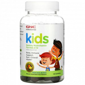 GNC, Milestones, жевательные мультивитамины для детей 2–12 лет, ассорти из натуральных фруктов, 120 жевательных конфет