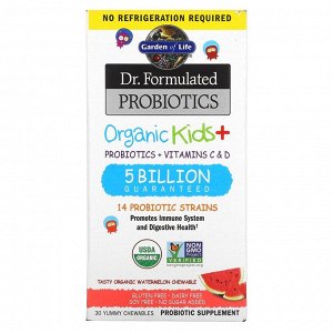 Garden of Life, Пробиотическая добавка Dr. Formulated Probiotics, Organic Kids +, пробиотики и витамины C и D, 5 млрд, вкусный о