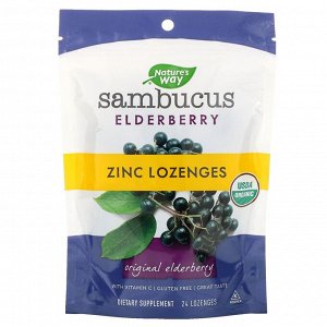 Nature's Way, Sambucus Elderberry, леденцы с цинком, 24 леденцы