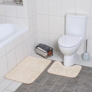 Набор ковриков для ванны и туалета Доляна «Грация», 2 шт: 40x50, 50x80 см, цвет бежевый
