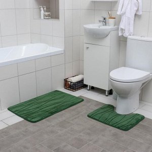 Набор ковриков для ванны и туалета «Водоросли», 2 шт: 40?50, 50?80 см, цвет зелёный