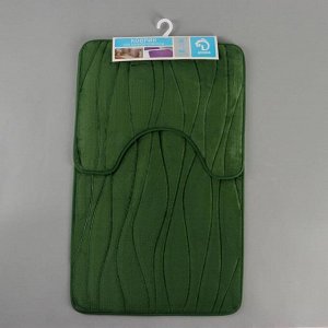 Набор ковриков для ванны и туалета Доляна «Водоросли», 2 шт: 40x50, 50x80 см, цвет зелёный