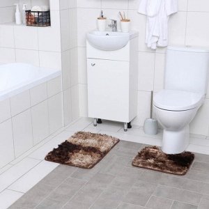 Набор ковриков для ванны и туалета Доляна «Пушистик», 2 шт: 38?40, 40?60 см, цвет бежево-коричневый