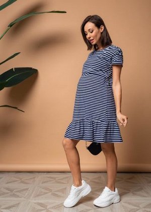 Трикотажное платье а-силуэта в полоску для беременных и кормления &quot;Калифорния&quot;; синий