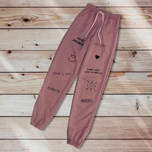 Спортивные штаны женские 3503 "Однотон Надписи №3" Розовые
