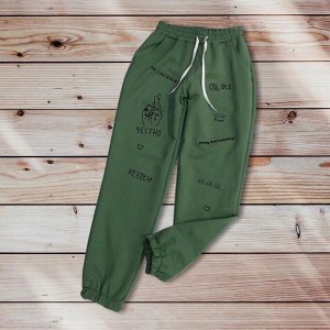 Спортивные штаны женские 3503 "Однотон Надписи №1" Зеленые