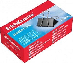 Зажим для бумаги 15мм "ErichKrause" черные 12шт/уп. арт. ЕК-25085