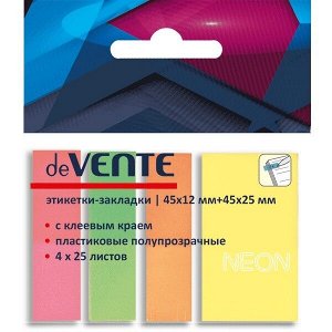 Набор этикеток-закладок "deVente" пластик, самокл. 45x12мм и 45х25мм, 4цв/25л неон 1/24 арт. 2011308