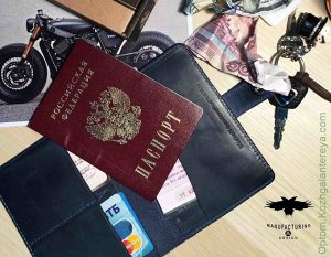 Мужская кожаная обложка для паспорта и автодокументов Dierhoff Д 6010-904 темно-синий
