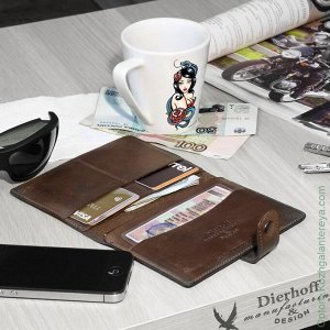 Мужская кожаная обложка для паспорта и автодокументов Dierhoff Д 6011-904 коричневый