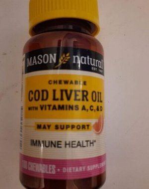 Mason Natural, жевательные таблетки с маслом печени трески с витаминами A, C и D, апельсиновый вкус, 100 таб.