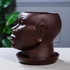 Кашпо &quot;Голова африканки&quot;, муар, коричневое, керамика, 1.4 л