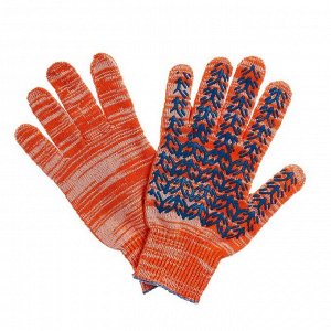 Перчатки, х/б, вязка 10 класс, 5 нитей, размер 10, с ПВХ протектором, оранжевые, «Ёлочка»